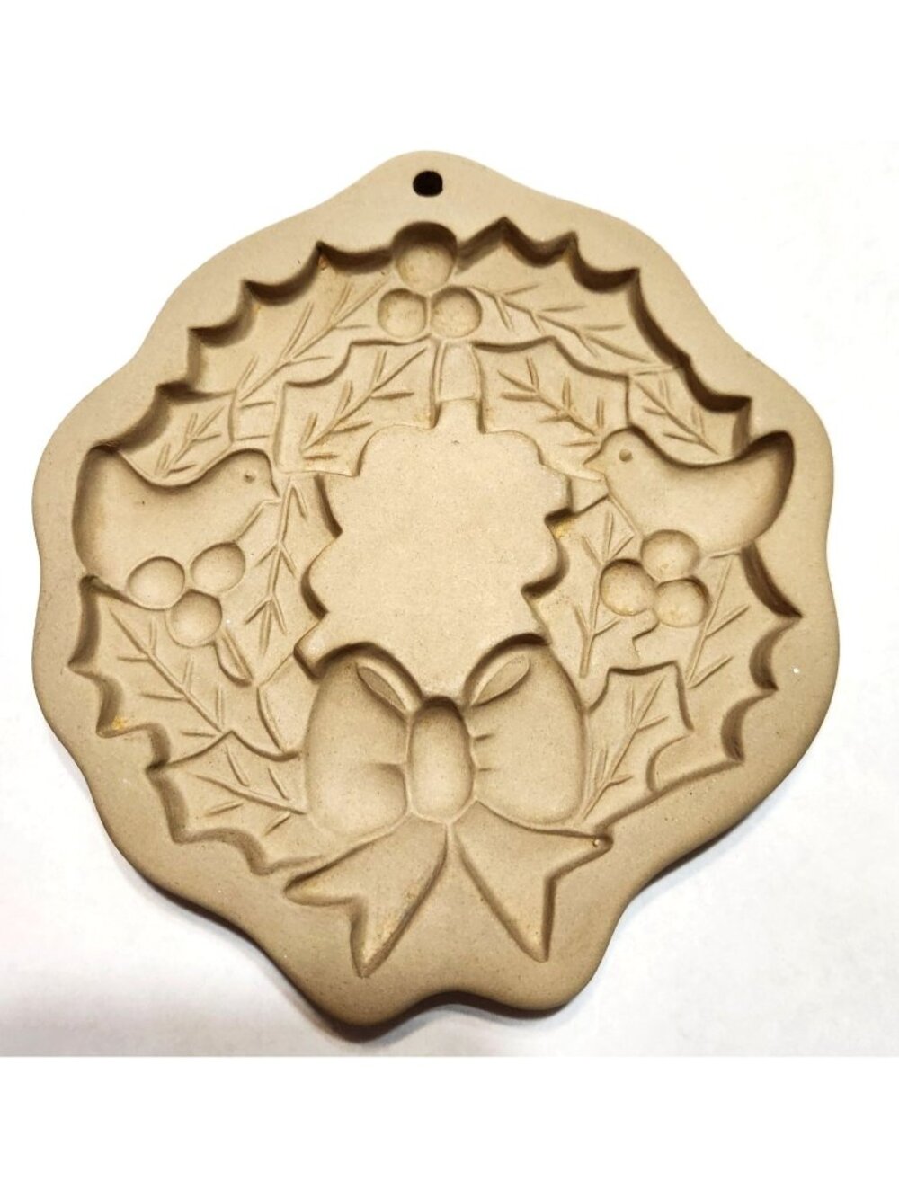Brown Bag Cookie Art Wreath Birds Mold Stoneware Christmas Vintage Décor READ